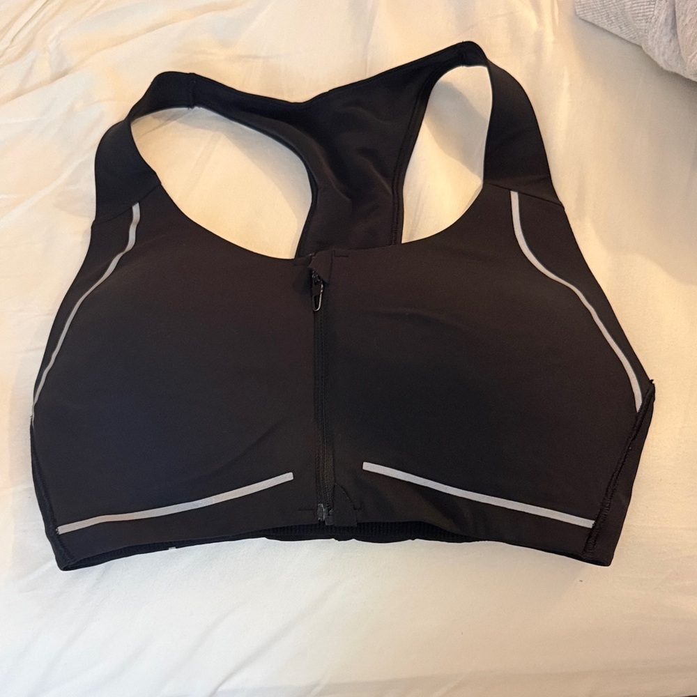 Gymshark Black Front-Zip Racerback Sports Bra with Reflective Accents